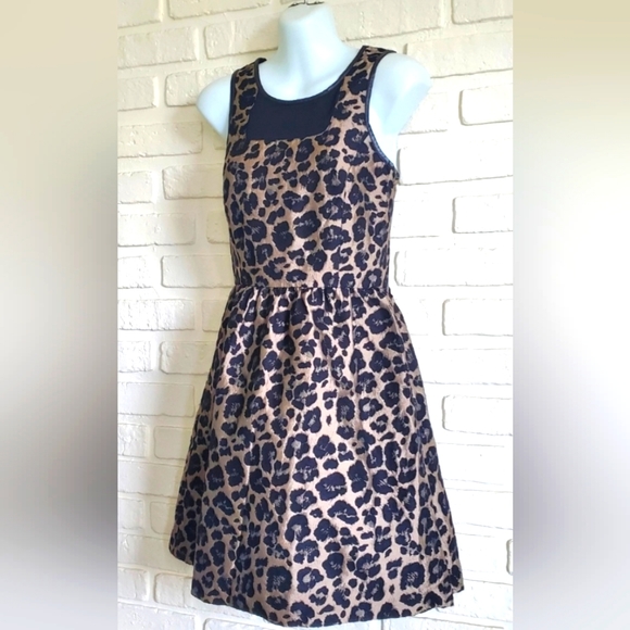 Kensie Leopard Animal Print Jacquard Fit & Flare Cocktail Dress Size XS Black - Picture 3 of 11